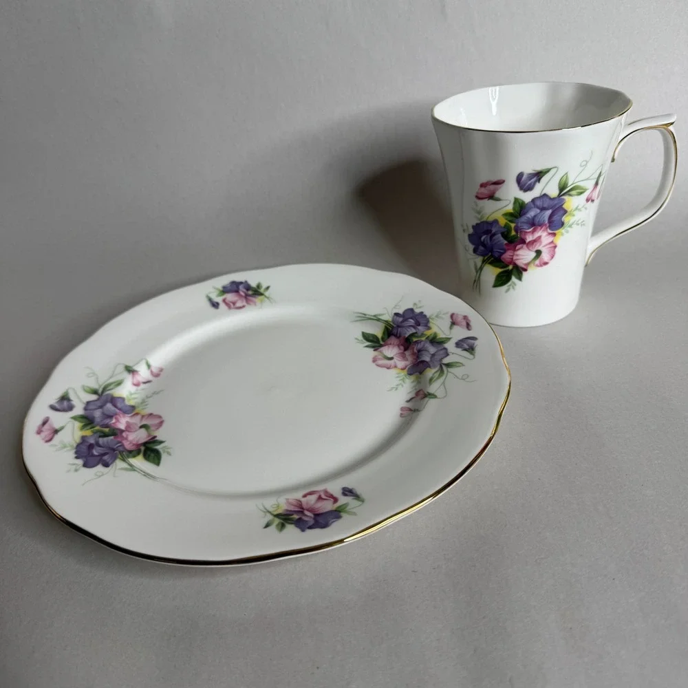 Duchess Fine Bone China Mug and Plate Set Floral Sweet Pea Made in‎ England